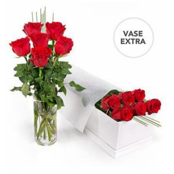 premium red roses in presentation box