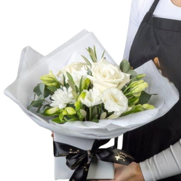 petite white gift box bouquet