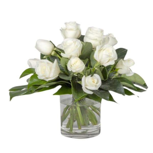 white rose vase arrangement