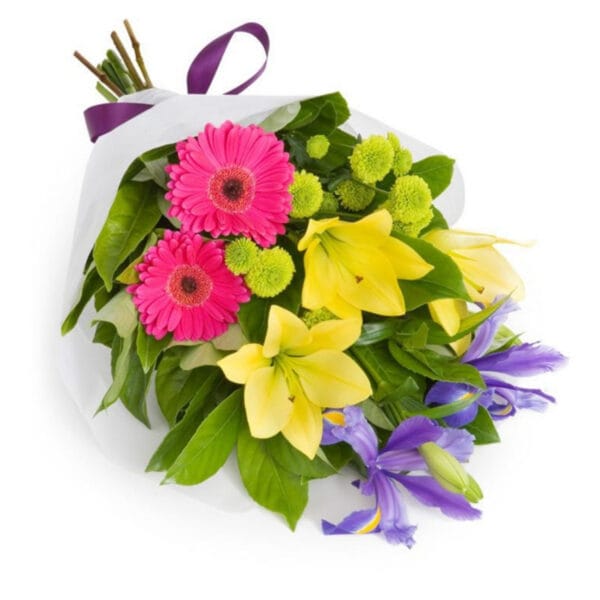 bright mixed bouquet – gerberas, lilies & irises