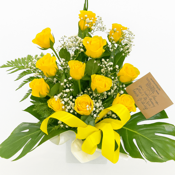 12 yellow roses in box